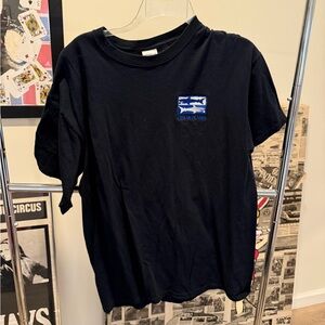 Gildan Black Short Sleeve Crewneck T-Shirt with Blue Patch Logo